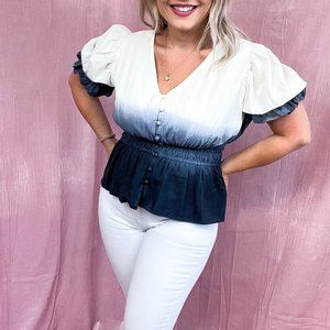 White Birch Smocked Waist Ombre Woven Top